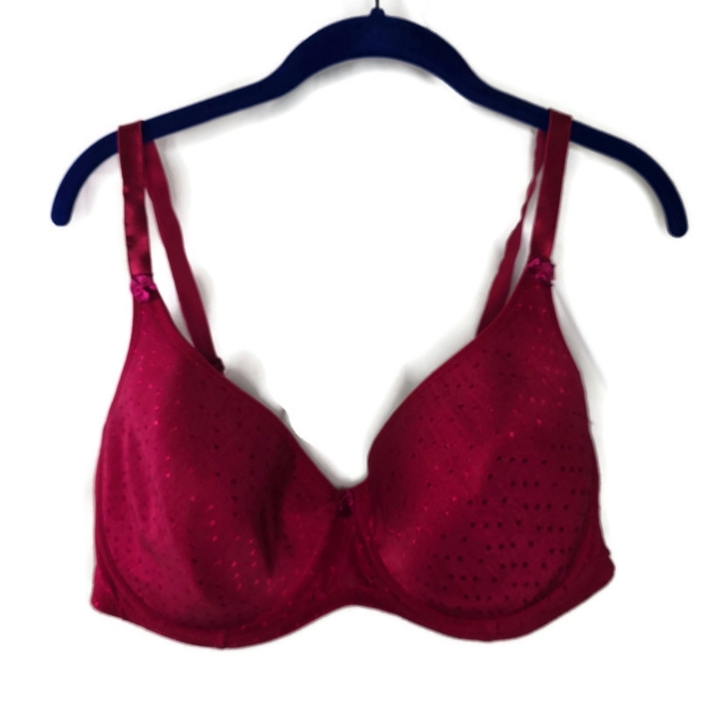 Delta Burke Padded Wired Swiss Dot Pink Bra 42D